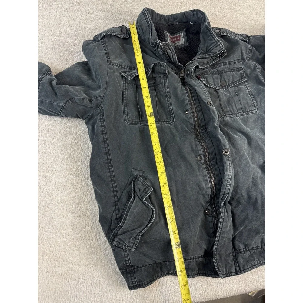 Levis Jacket Mens Large Black Sherpa Lined‎ Utility Field Coat Cotton Pockets